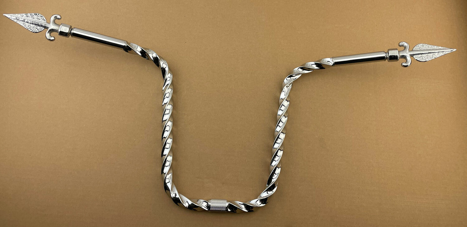 NEW! ALL SQUARE TWISTED 13″ RISE HANDLEBAR 25.4MM W/ END ARROW IN CHROME.