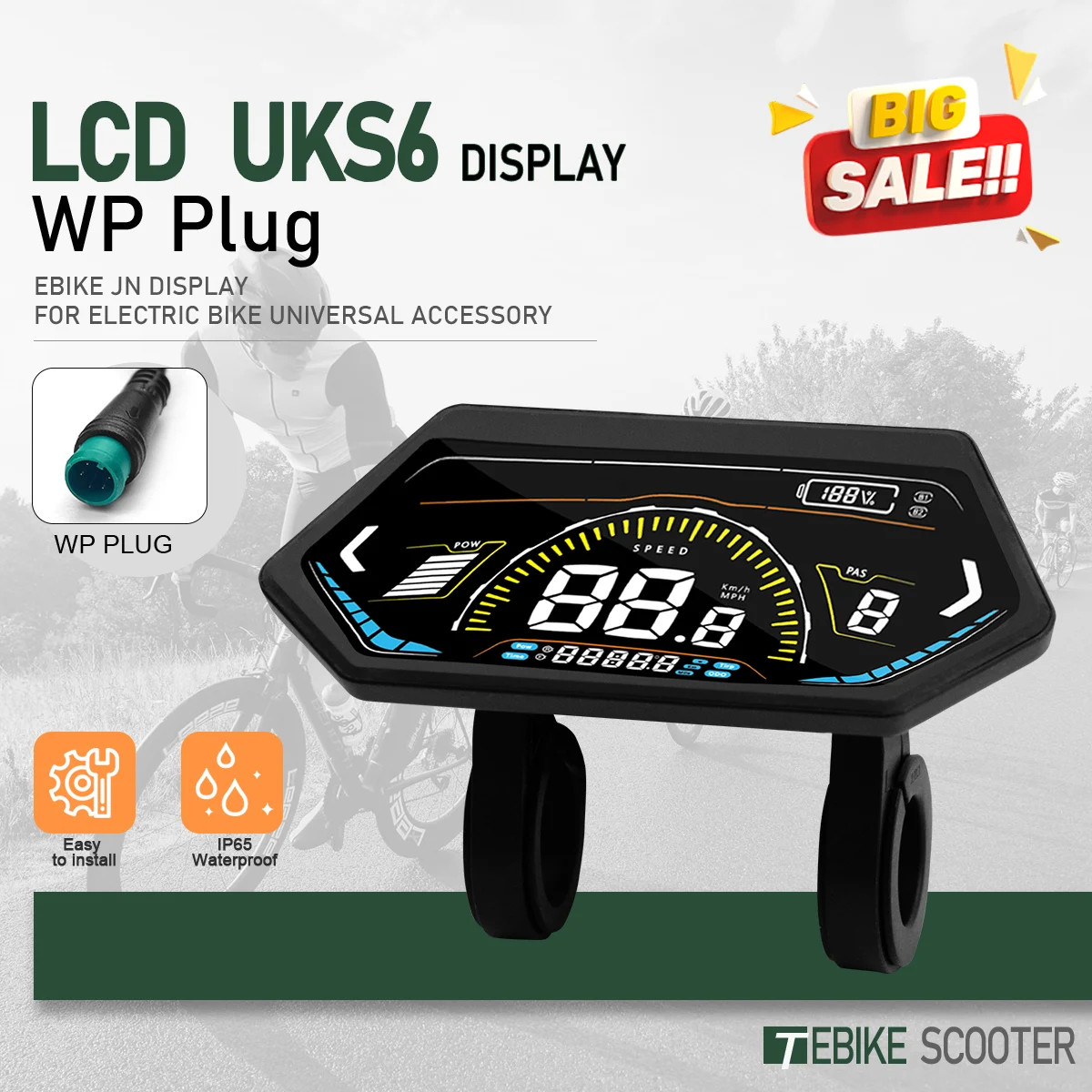 E-bike Display 24V36V48V52V60V72V LCD Color Display SM/Waterproof Plug Display