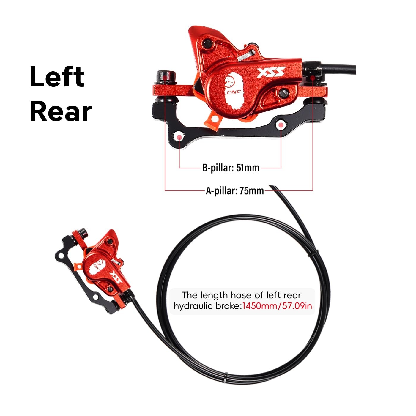 MTB Hydraulic Disc Brake Set Front 800mm Rear 1450mm Mountain Bike Red Parts New
