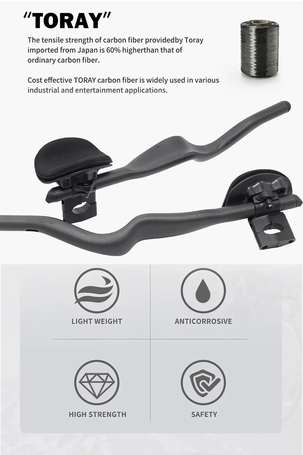 Road Bike Triathlon Time Trial Aero Bar Carbon Matte/Glossy Rest TT Handlebar