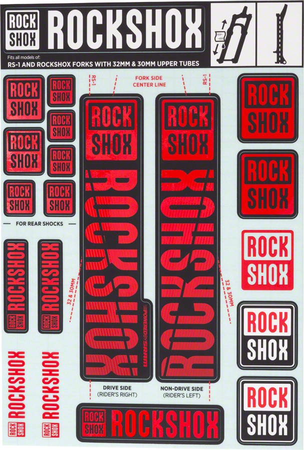 RockShox Fork Decal Kit – 30/32mm/RS1, Red
