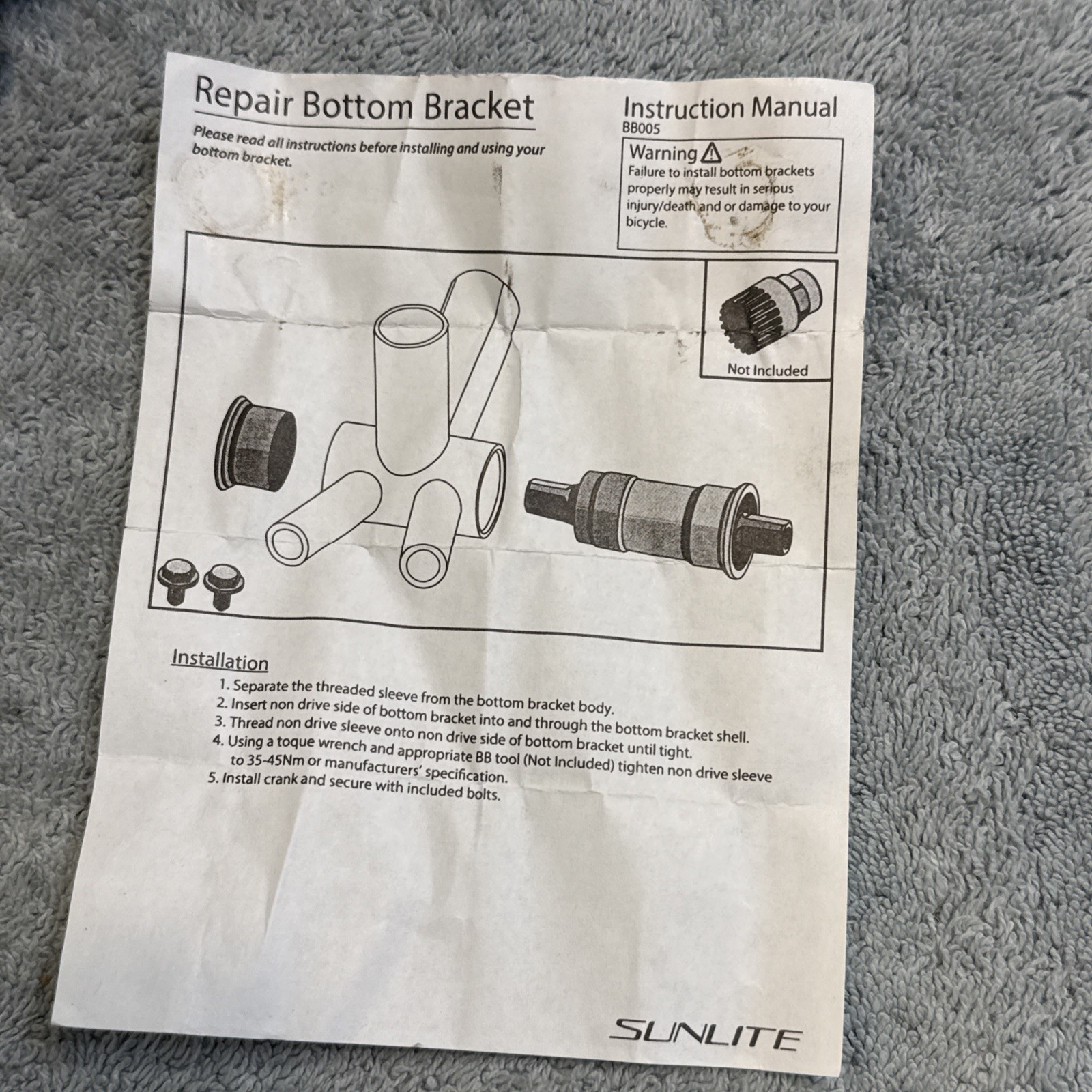 SUNLITE Repair Bottom Bracket 68mm x 127.5mm Threadless Square Taper JIS[caw]