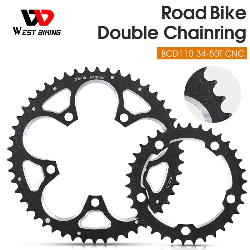 WEST BIKING Road Bike Double Chainring 110BCD 34T/50T Tooth Plate 9/10/11 Speed