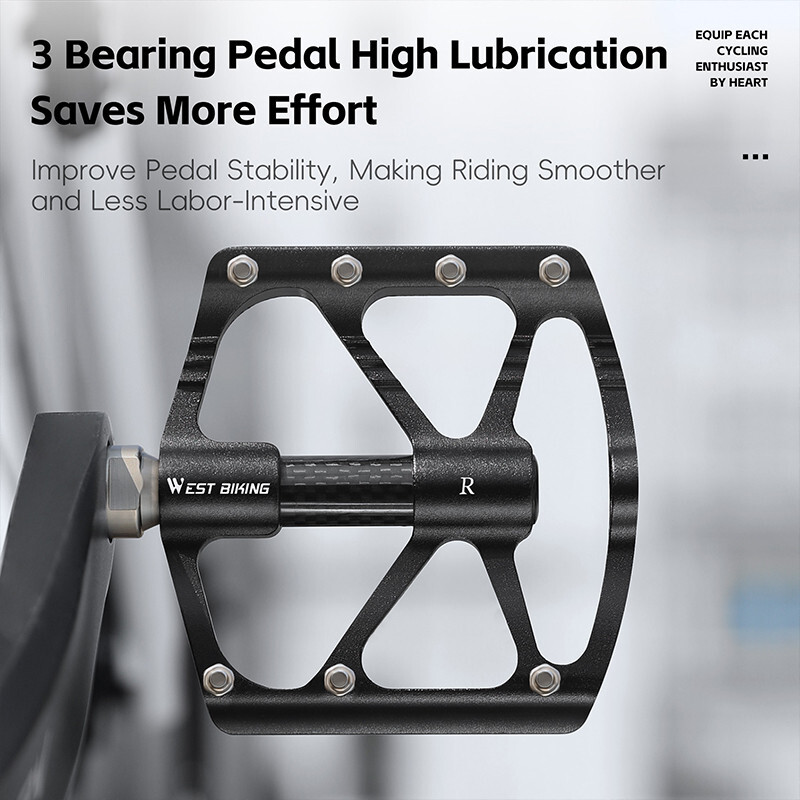 WEST BIKING Bicycle Pedals Carbon Fiber Axle Bike Pedals 3 Bearing 9/16 in Black