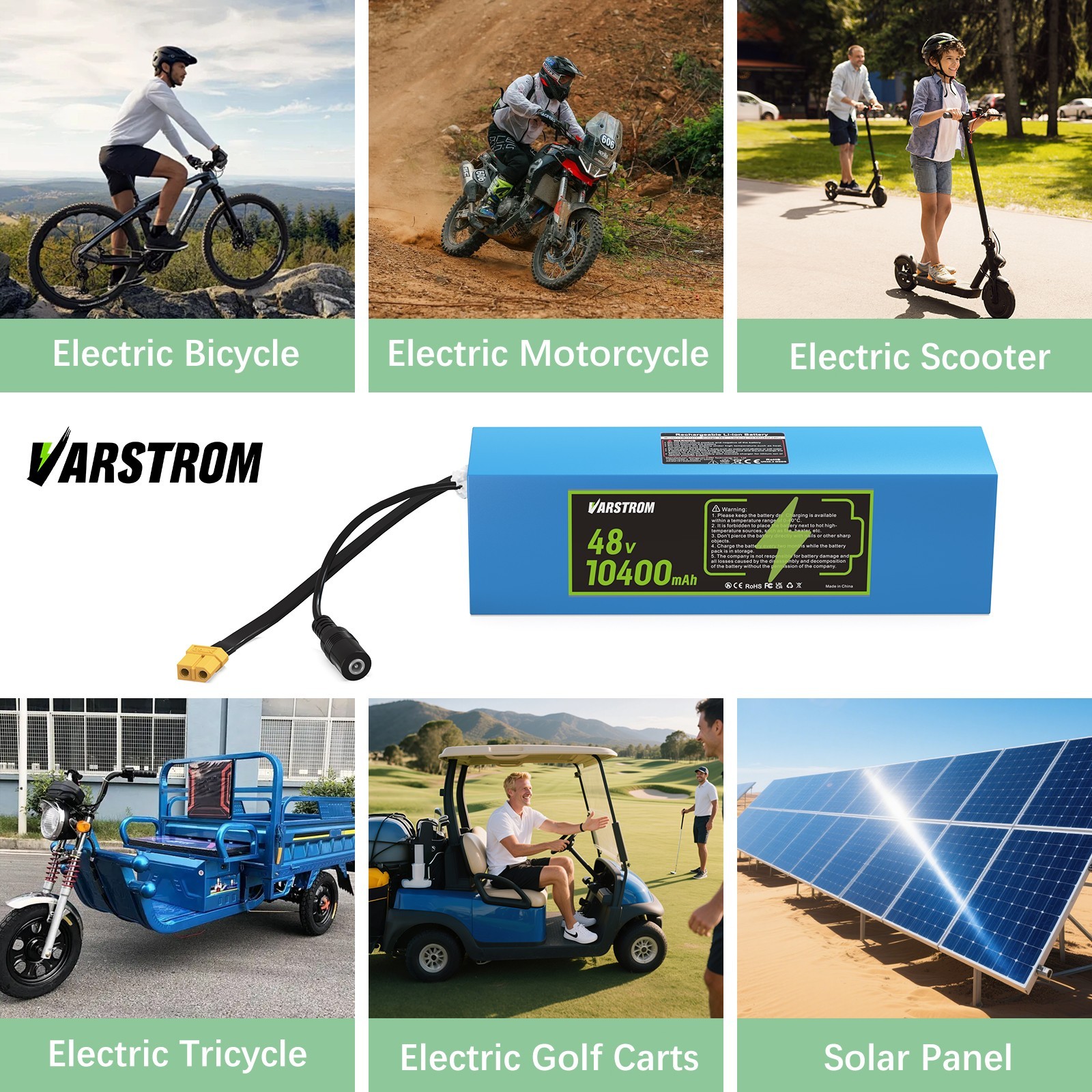 48V 10Ah Lithium-ion Ebike Battery, Rechargeable for Scooter 48V250W-1000W Motor