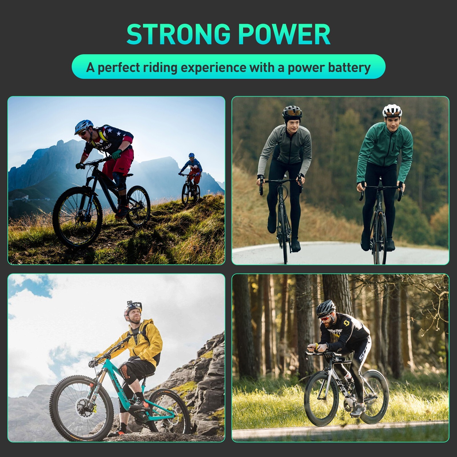 Ebike Battery 52V 48V 36V 10Ah 15Ah 20Ah Electric BiKE Scooter Battery Black