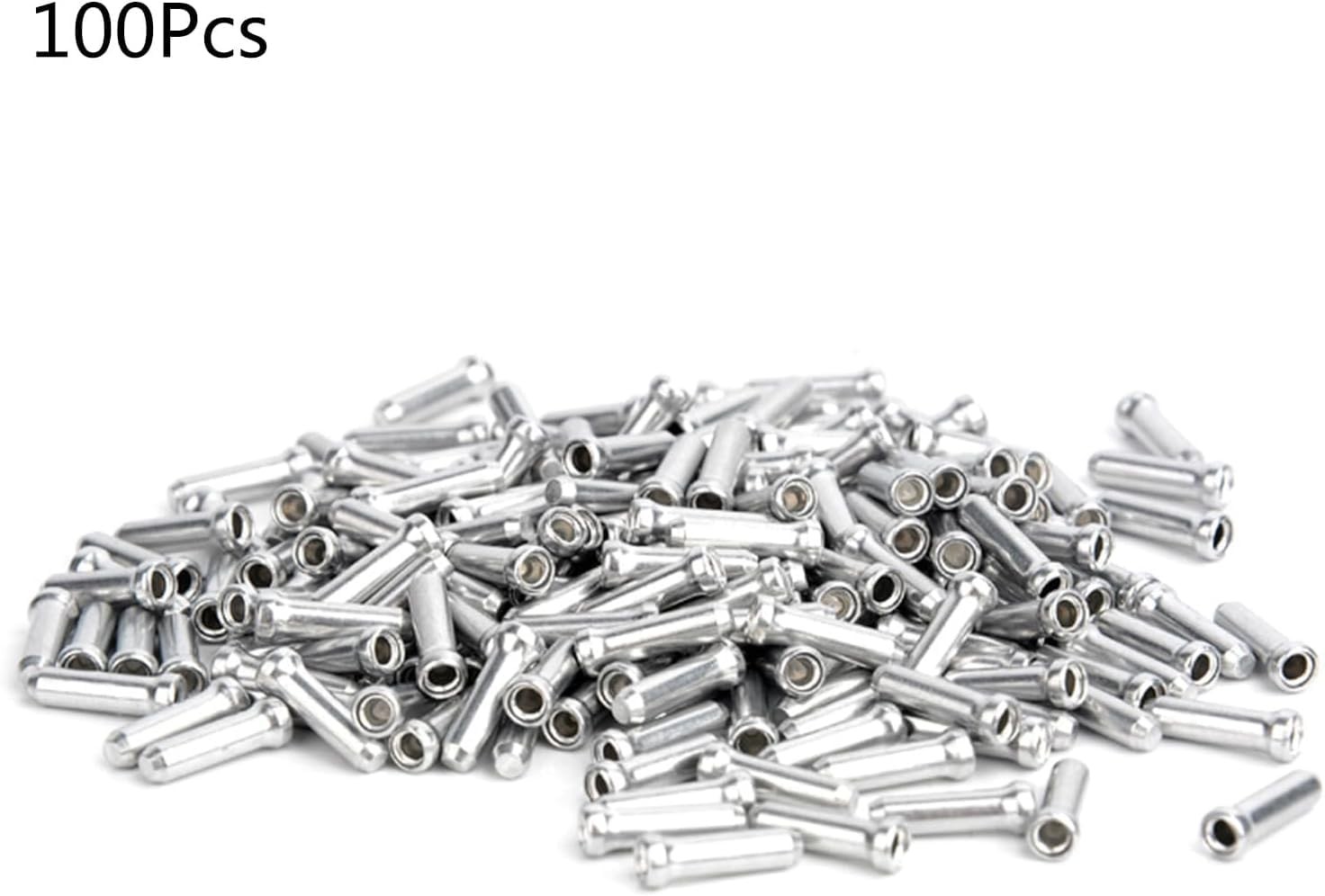 100 Pcs Silver Road Bike Cable End Caps Aluminum Alloy Wire Ferrule Tips