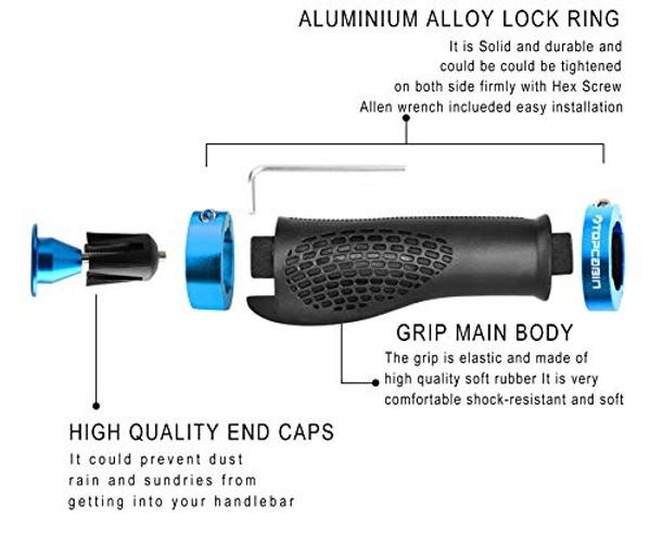 TOPCABIN Ergonomic Bike Grips – (Aluminum Lock Plug+grips) Light blue 1 Pair