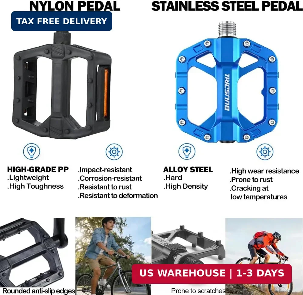 Universal Bike Pedals 9/16″ Nylon Lightweight Non-Slip Bicycle Platform Pedals,