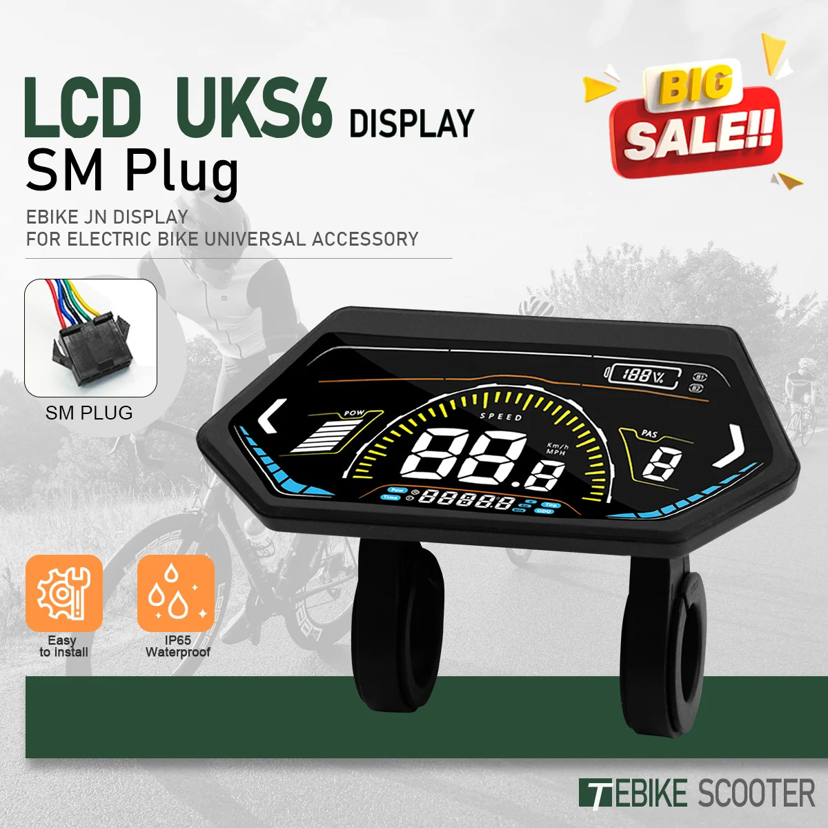 E-bike Display 24V36V48V52V60V72V LCD Color Display SM/Waterproof Plug Display