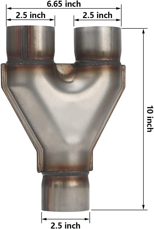 Exhaust 2.5″ Inlet, Stainless Steel 10″ Long Dual 2.5inch 10″Long Wide Y Pipe