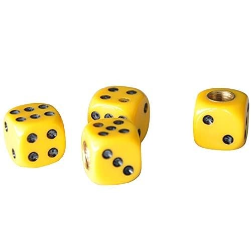 4pcs/Set Universal Vehicle Wheel Stem Tyre Air Valve Stem Caps Dice Yellow