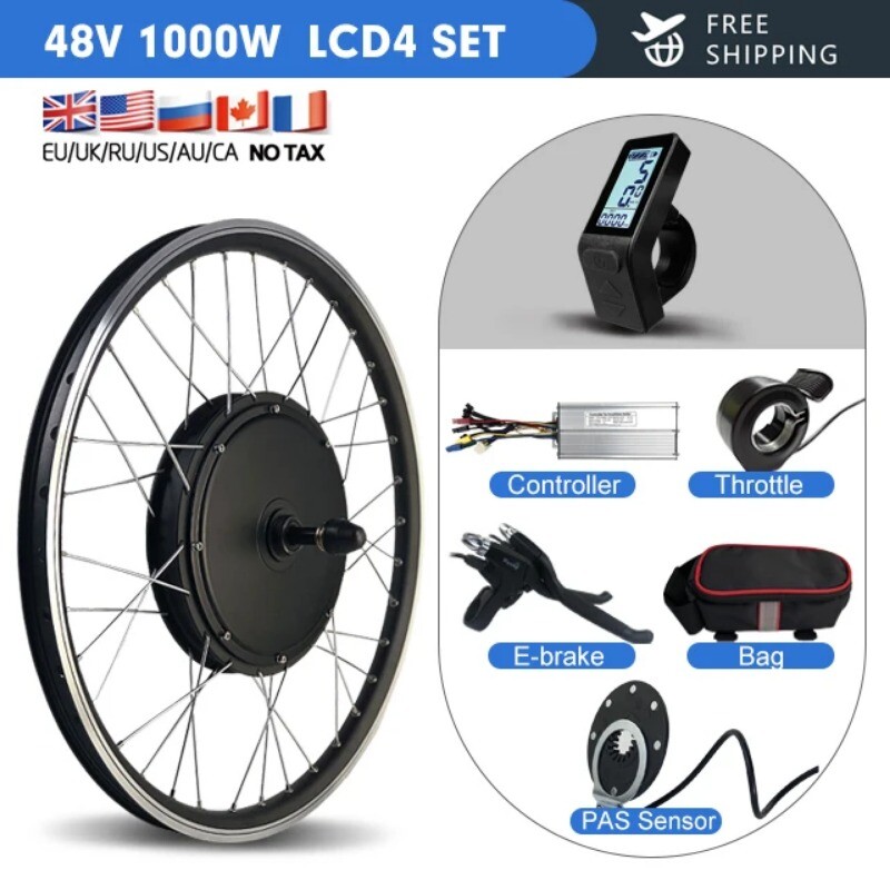 48V 1000W MTB E-Bike Conversion Kit Brushless Gearless Rear Rotate Hub Motor