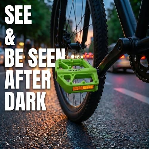 Bike Pedals Flat, 4.1 inches Wide & 0.6lb Lightweight Nylon Bicycle Green