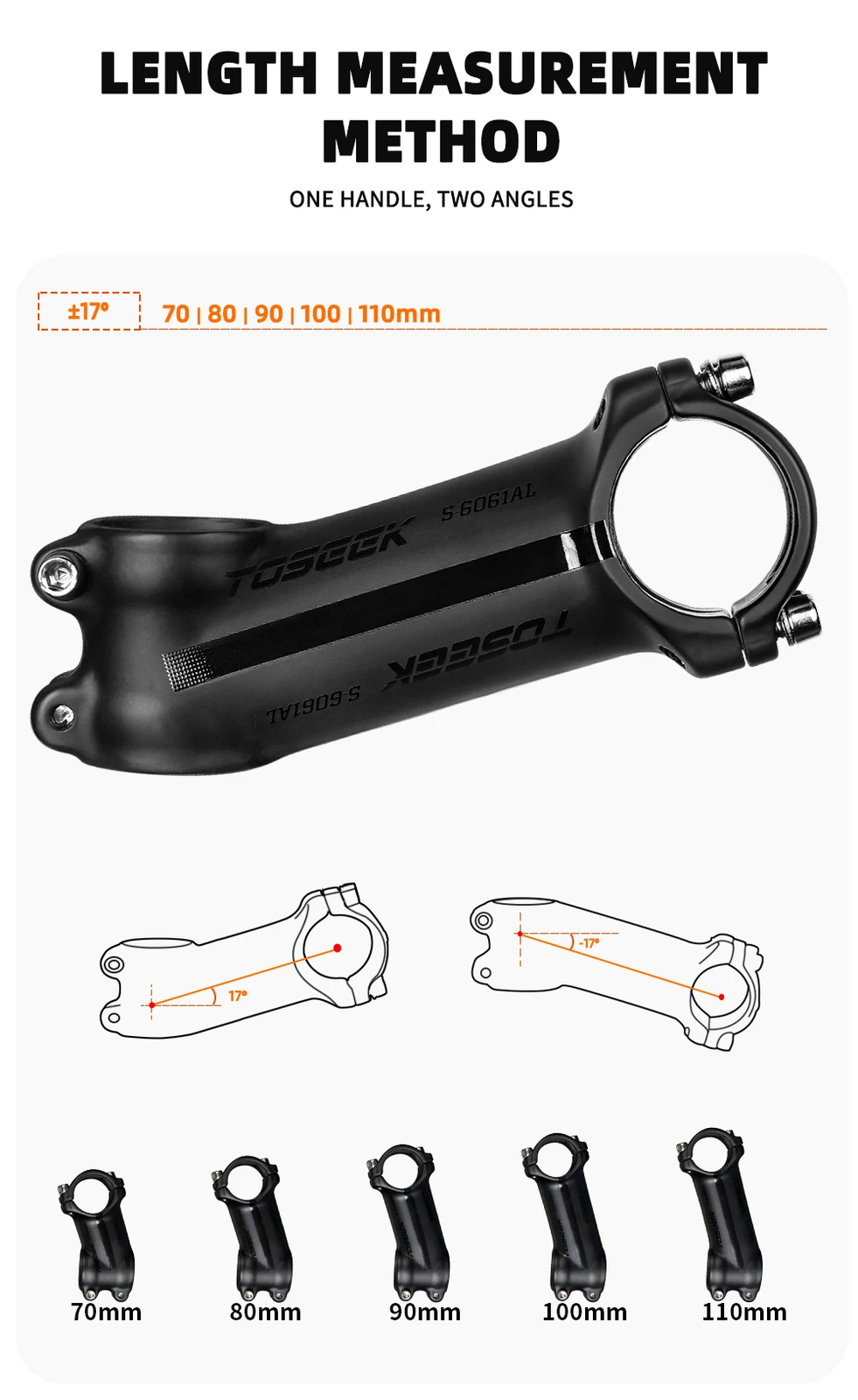 Bicycle Stem 31.8mm MTB Road Bike Handlebar Stem Angle 6/17Degrees 60-120mm