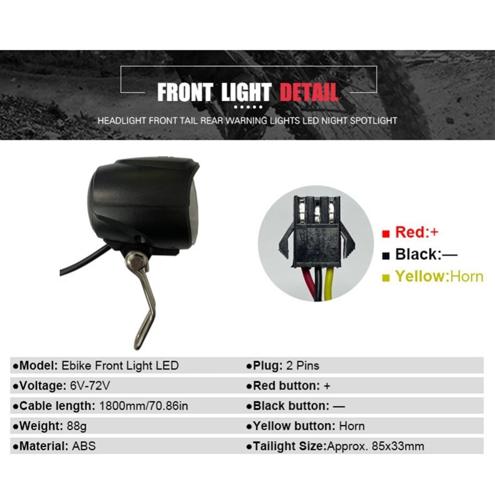 Electric Bike Light Ebike Headlight Tail Lights LED Brake Lamp Kit