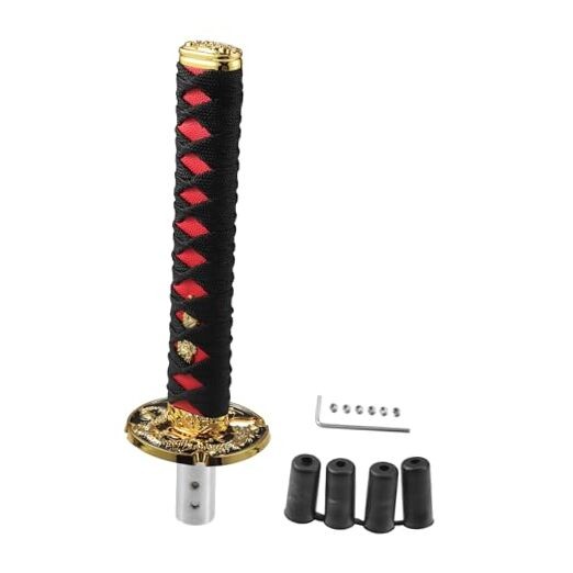 Shift Knob with 4 Adapter/Front Gear Shifter 10.63″x3.15″ Black, Red, Gold Tone