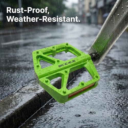 Bike Pedals Flat, 4.1 inches Wide & 0.6lb Lightweight Nylon Bicycle Green