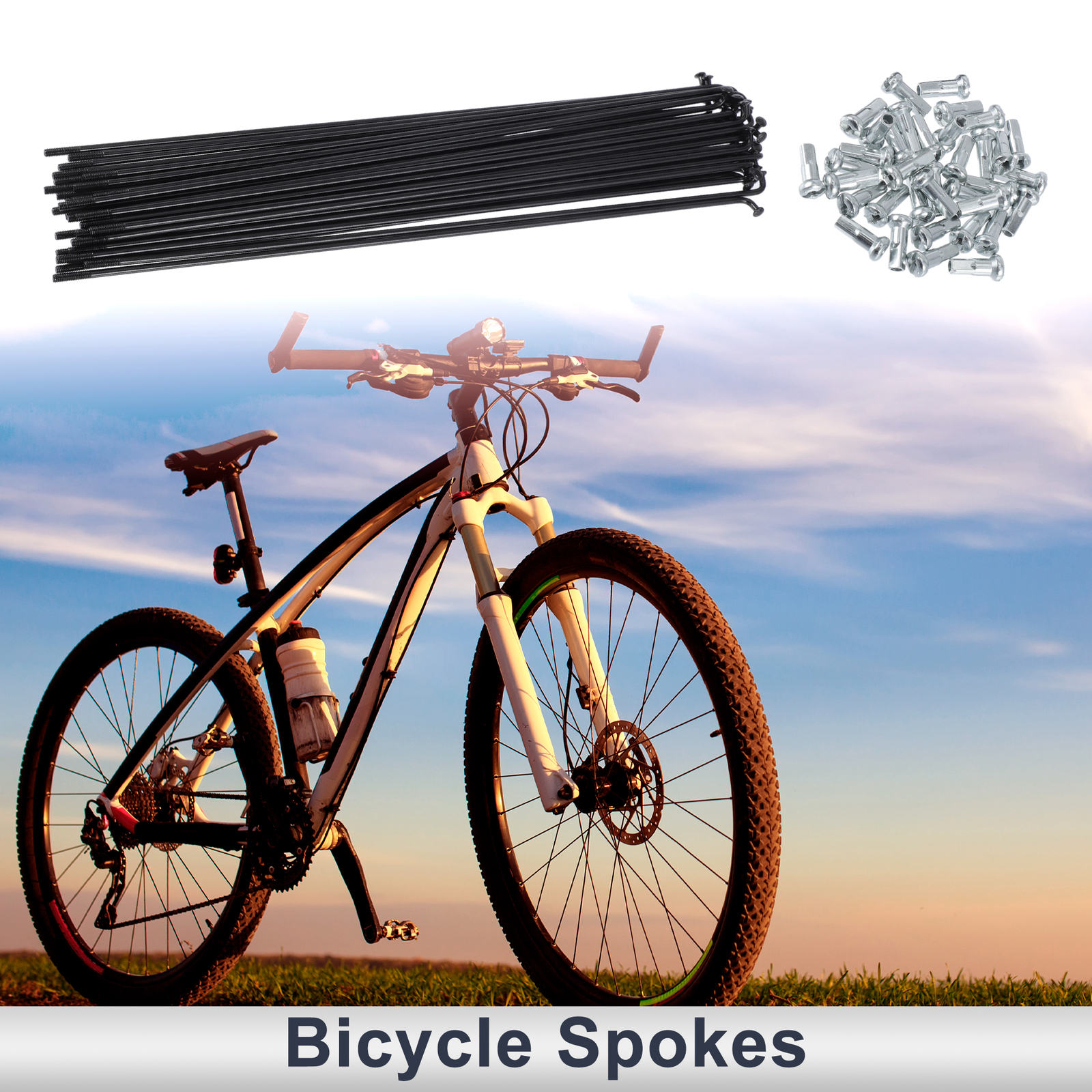 1 Set 13G 231mm Length Bicycle Spokes Nipple 45 Steel Black Universal