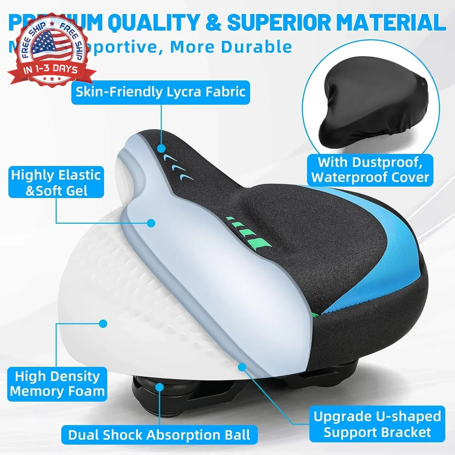 CDYWD Oversized Bike Seat for Men & Women, Comfortable Gel Padded, Extra Wide Bi