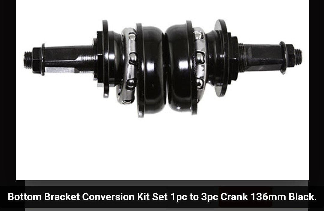 BICYCLE BOTTOM BRACKET CONVERSION KIT SET 1PC TO 3PC CRANK 136MM BLACK