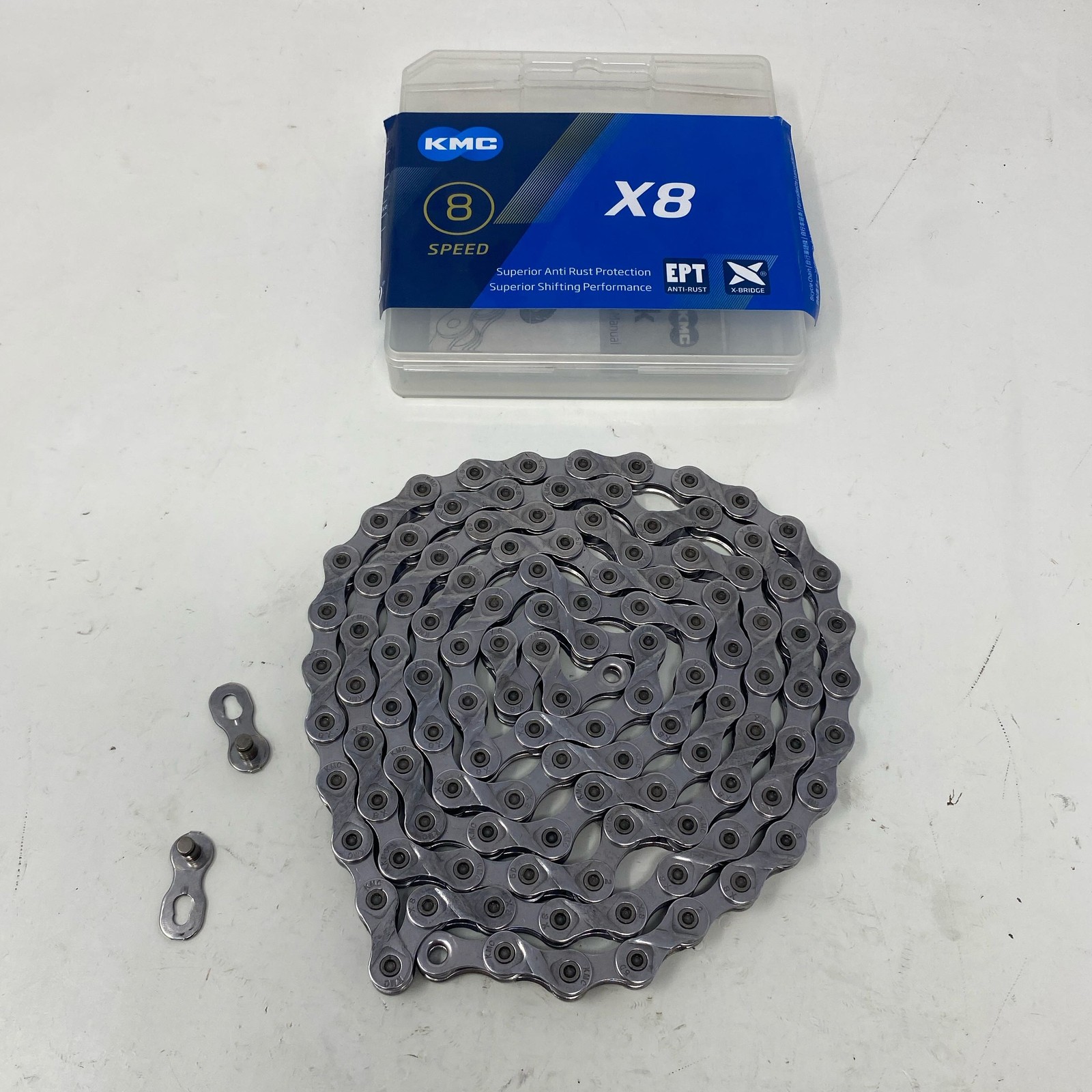 KMC X8 EPT 8-Speed Chain 116 Links 1/2×3/32 Gray/Silver