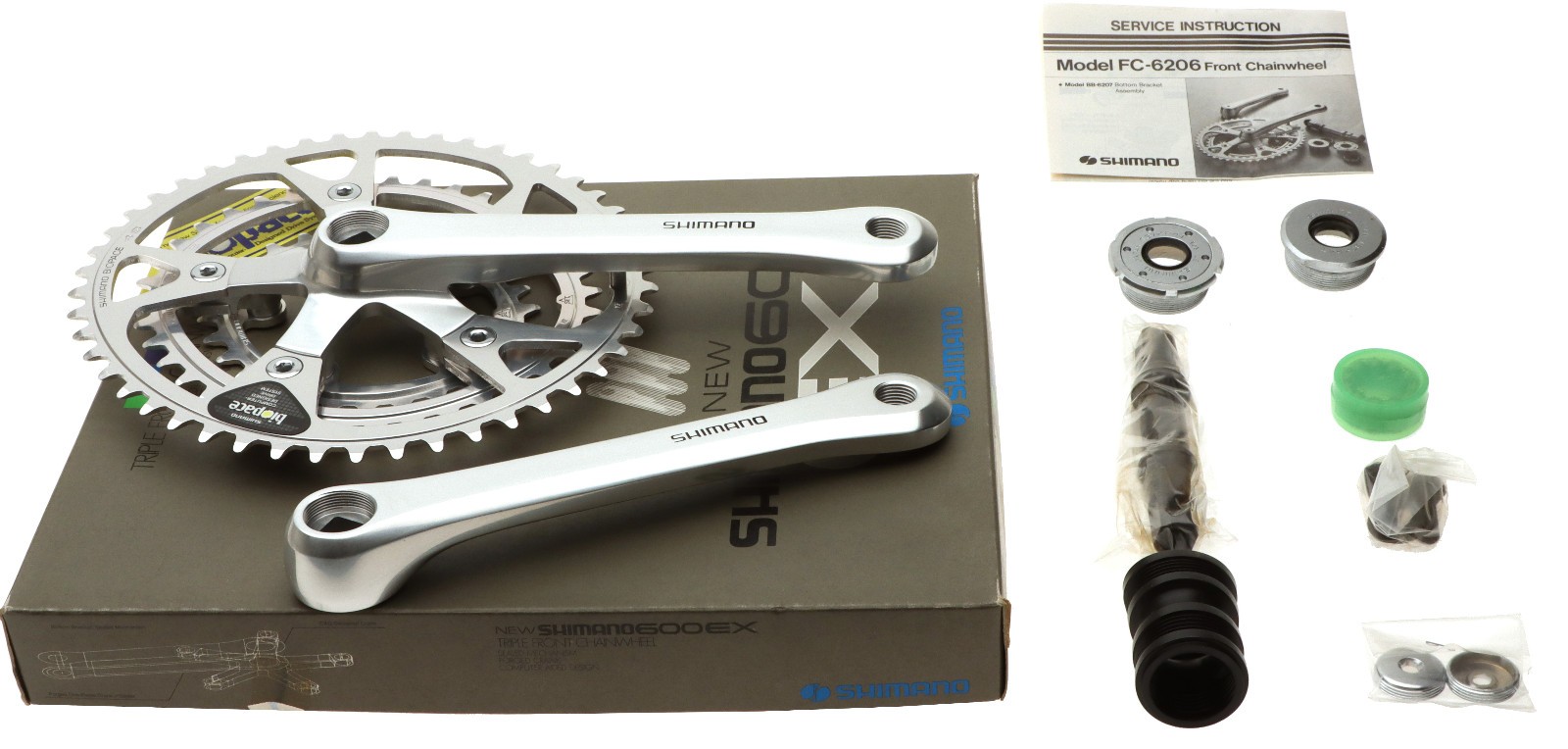 Shimano 600 EX FC-M6206 Biopace 6 Speed Crank w/BB 175mm Silver 48/44/28 NOS NEW