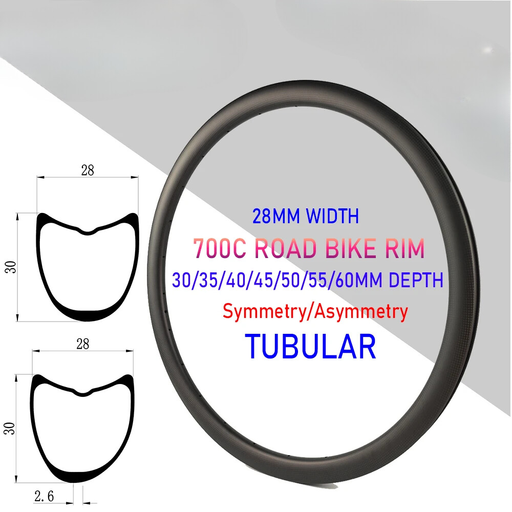 1 Pcs 700C Road Bike Carbon Rim 28mm Width Tubular 30/35/40/45/50/55/60mm Depth