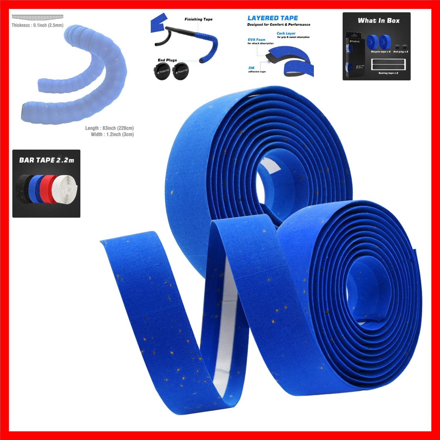 EVA Cork Bike Handlebar Tape–Environmental Bicycle Bar Tape, Anti-Slip Cyclin…