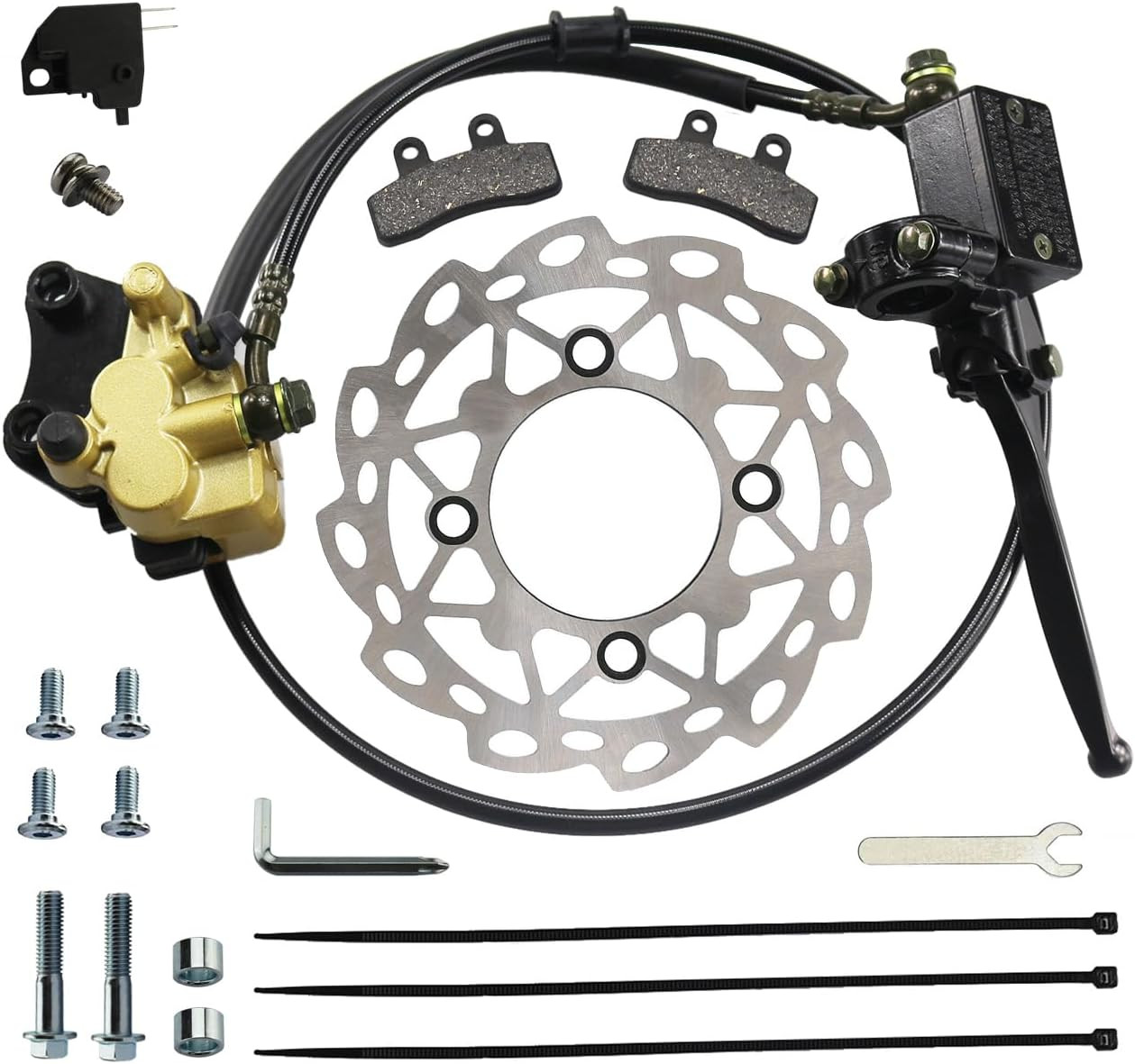 Front Hydraulic Brake Disc Master Caliper System + 190Mm/7.48″ Disk Rotor + Brak