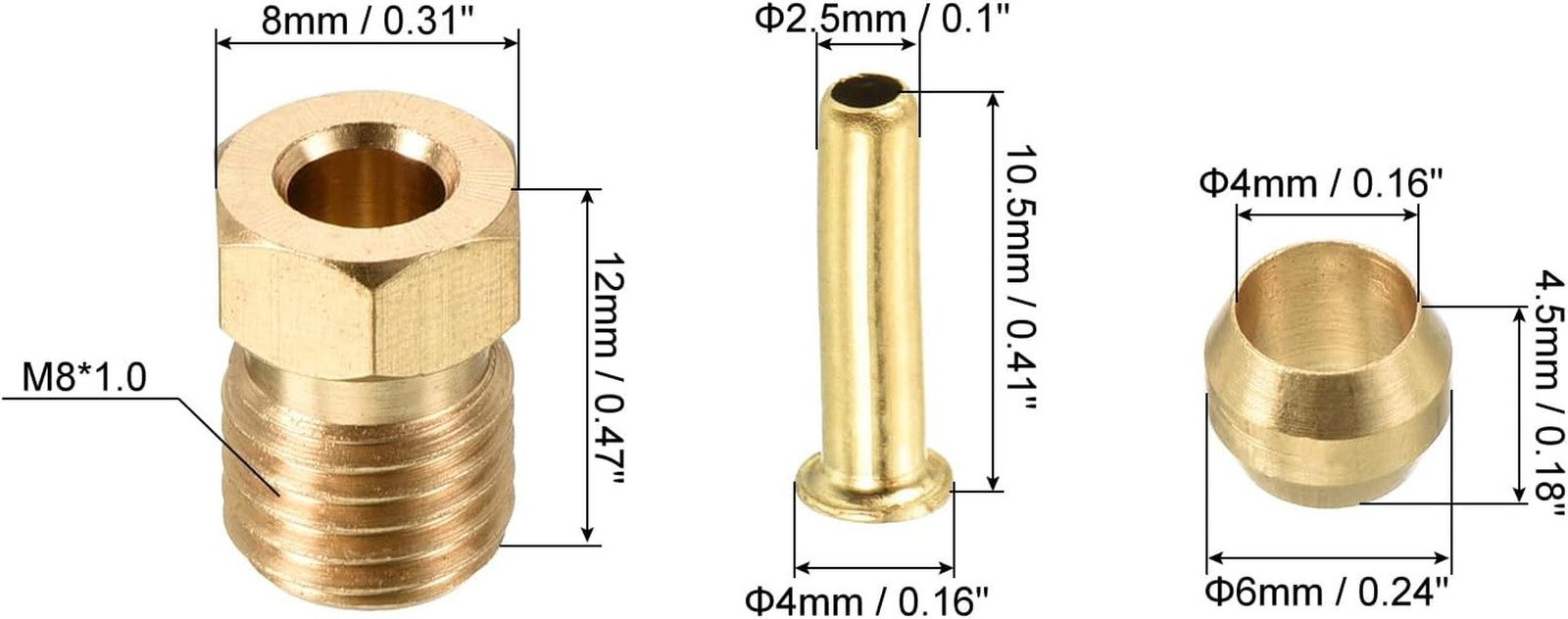Sleeve Ferrule & Insert & Nut 2.5mm ID 4mm OD Tube Brass Compression Kit 3 Set