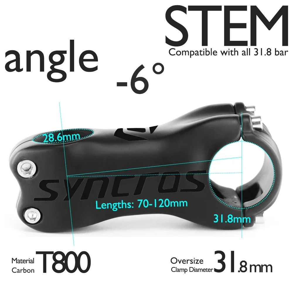 MTB Mountain/Road Bike Stem Angle 6/17 Degree 60-120mm Carbon Stem 28.6mm