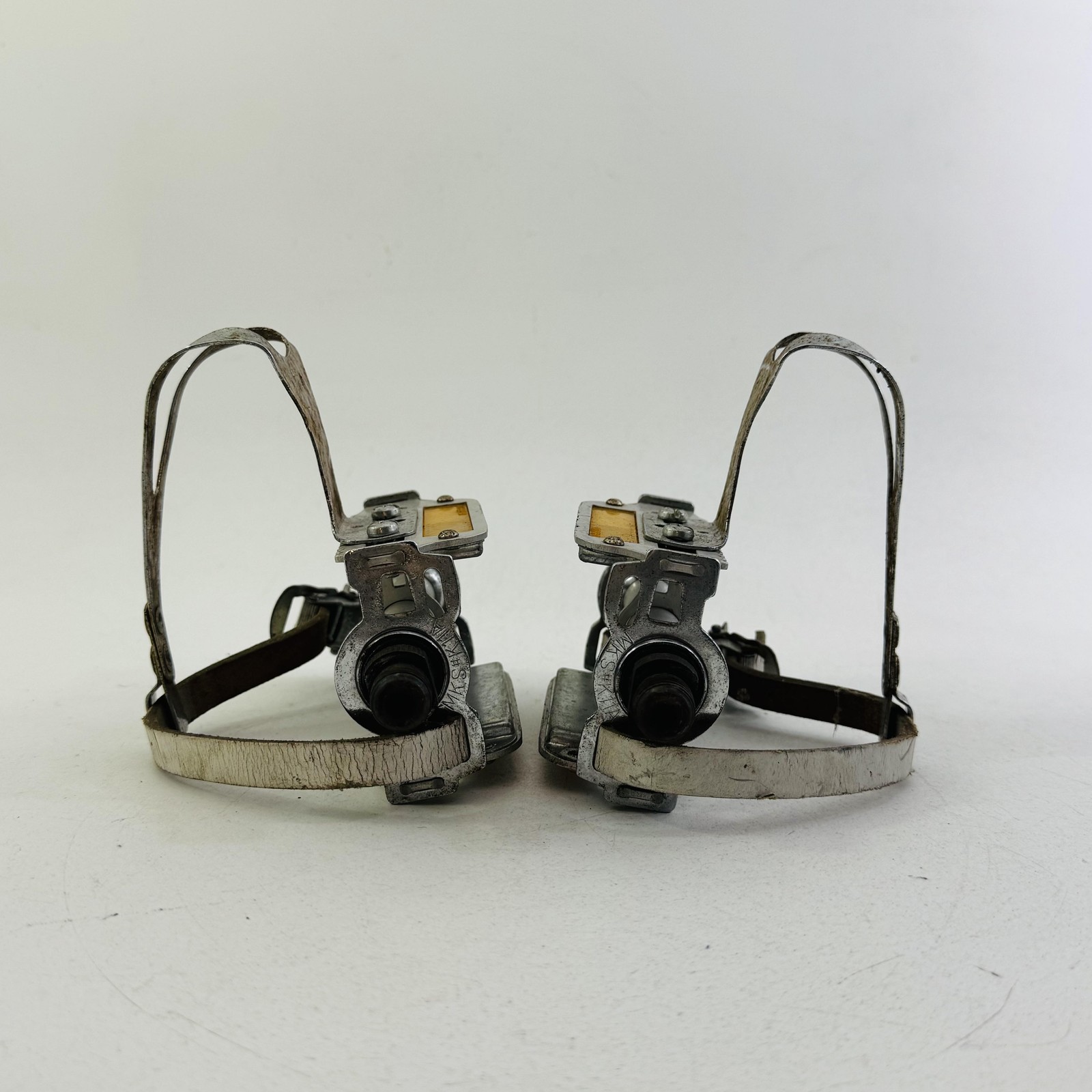 Vintage MKS K11A Platform Pedals Christophe Toe Clips Straps 9/16 In Silver A96