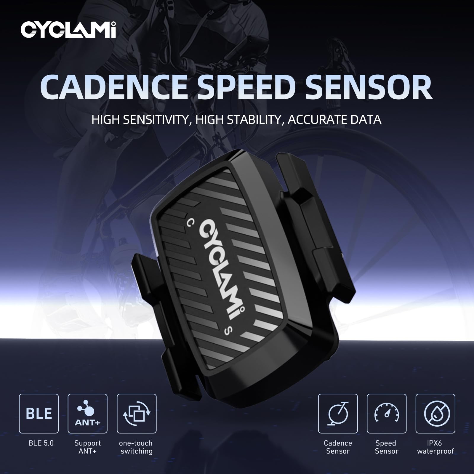 CYCLAMI Bike Speed/Cadence Sensor ANT+ & Bluetooth RPM Cycling Small, BLACK