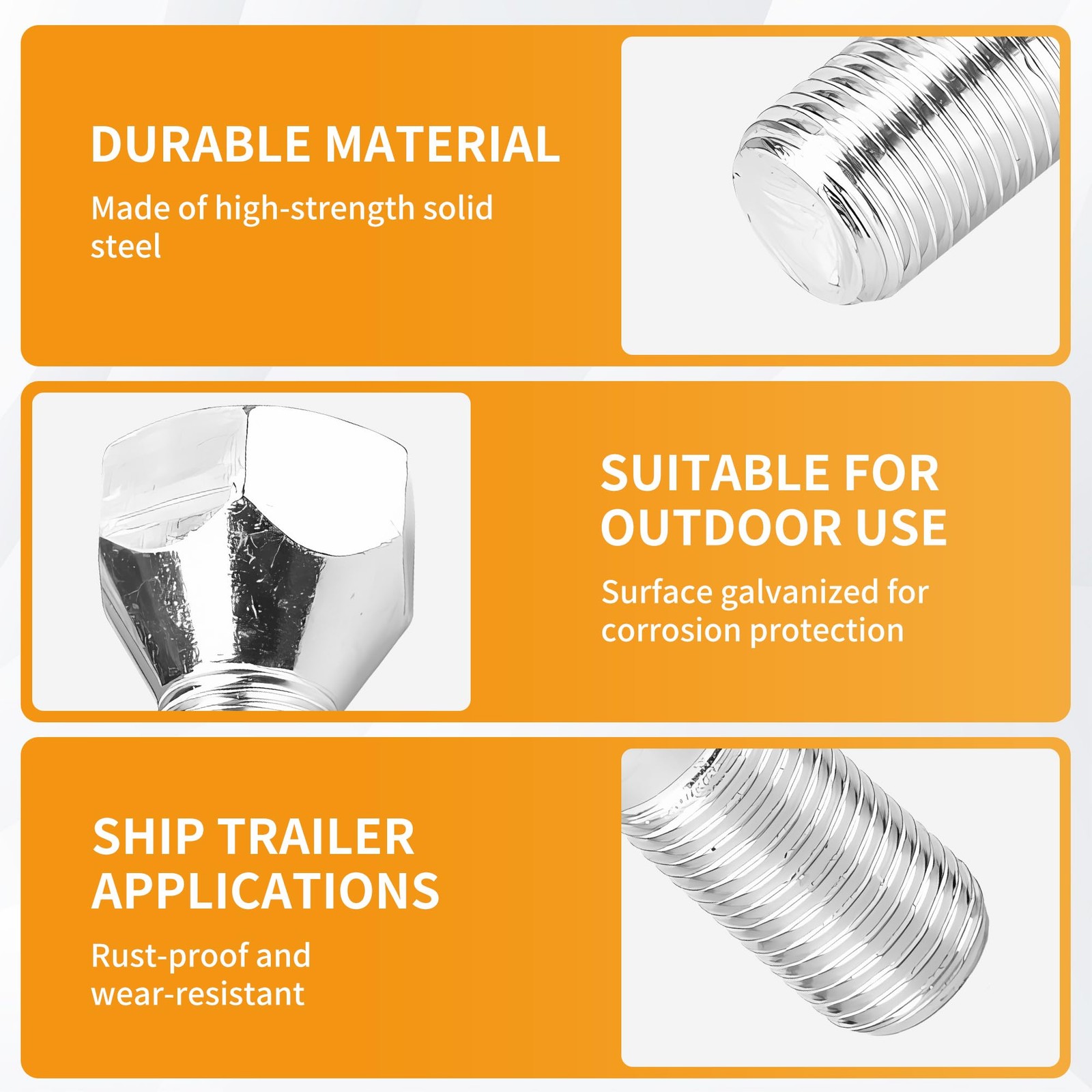 10 Pack 11062A Trailer Lug Bolts 1/2″-20 x 1-5/8″, Solid Steel with Zinc-Plat…