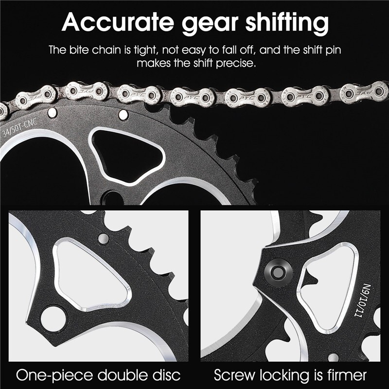 WEST BIKING Road Bike Chainring 110BCD 34T/50T Tooth Plate 8/9/10/11 Speed Black
