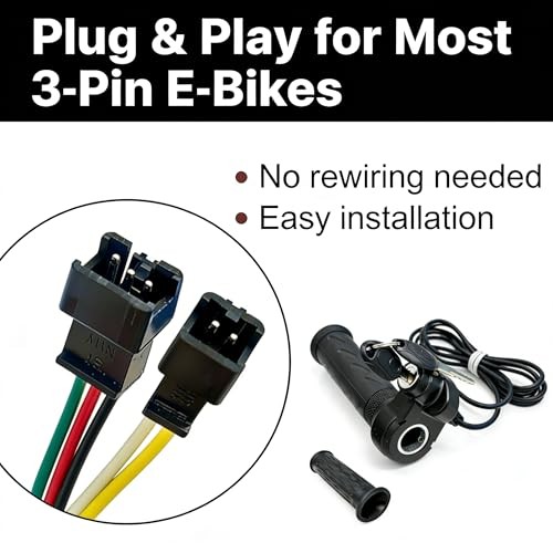 3 Pin Ebike Throttle with Key, Full Twist Throttle Compatible with Ridstar