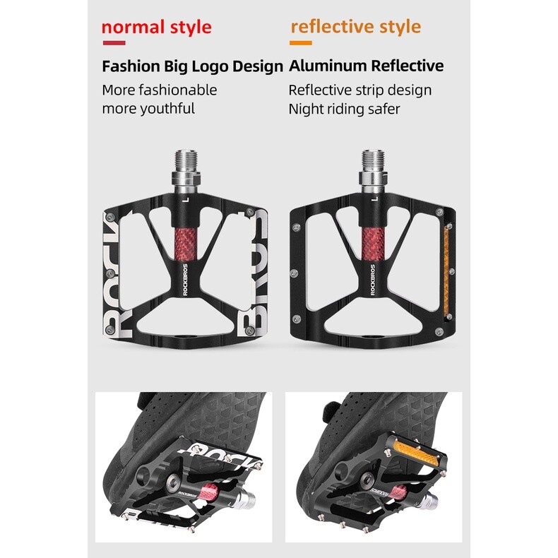 ROCKBROS Bike Pedal 9/16″ Non-slip Widen Flat Pedal Seal Bearing Reflective