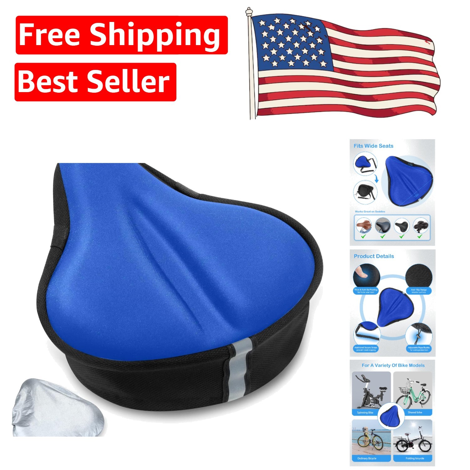 Comfortable and Protective Gel Bike Seat Cover – 11×10 inches, Breathable Design