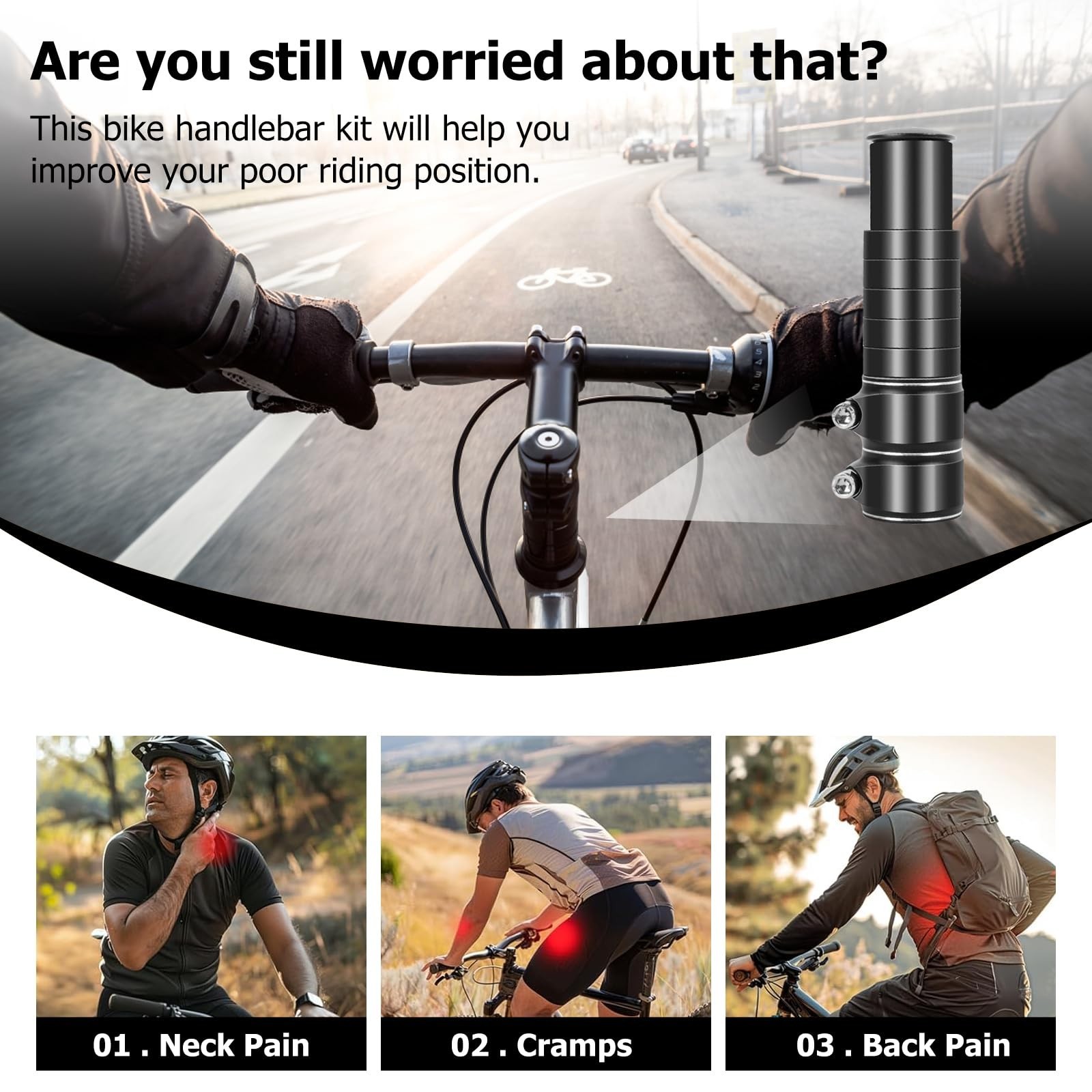Adjustable Bike Stem Riser – 28.6mm Handlebar Extender, Increases Height Up to 5