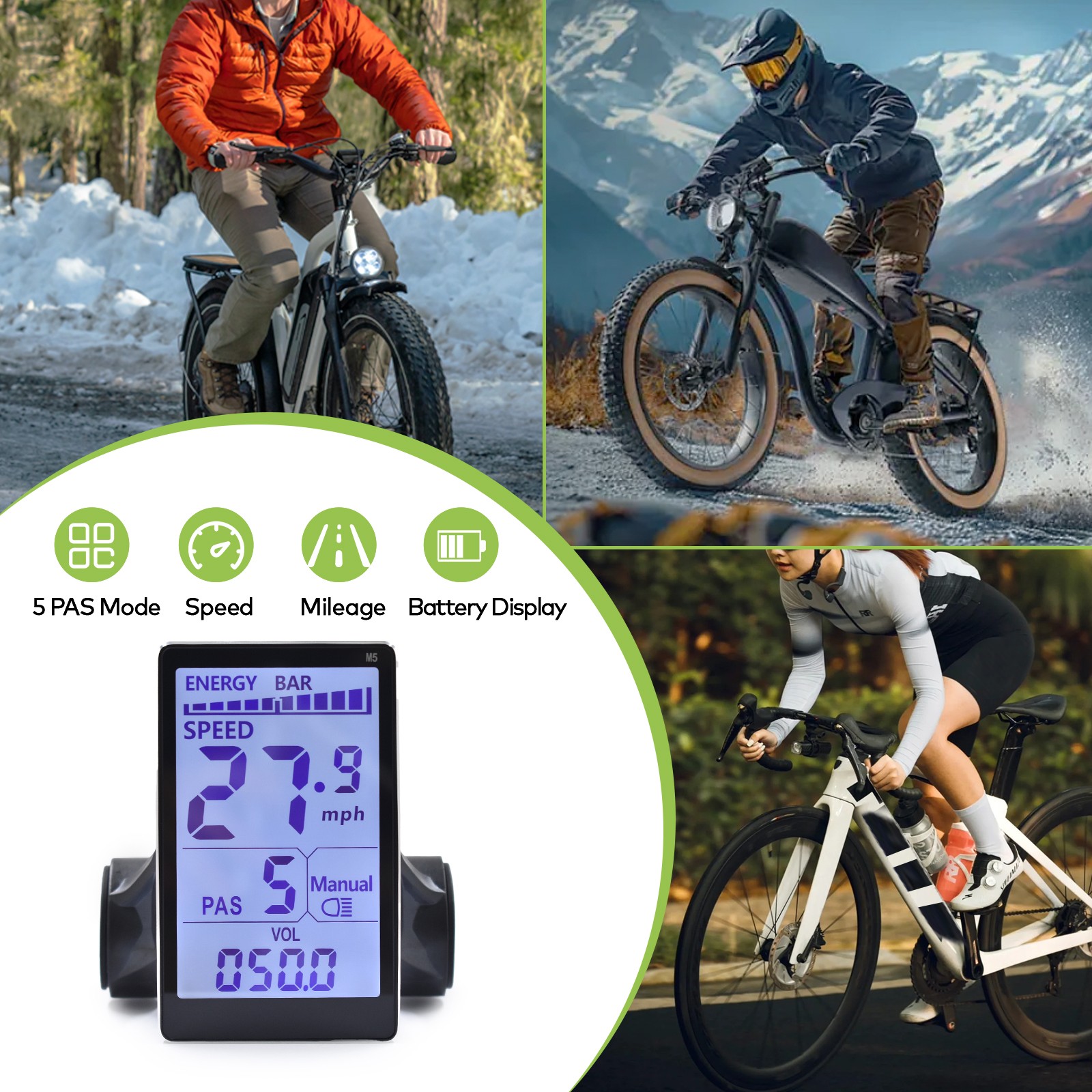 UART2 Durable Fatbike M5 Display with Waterproof Housing Speedometer Backlit LCD
