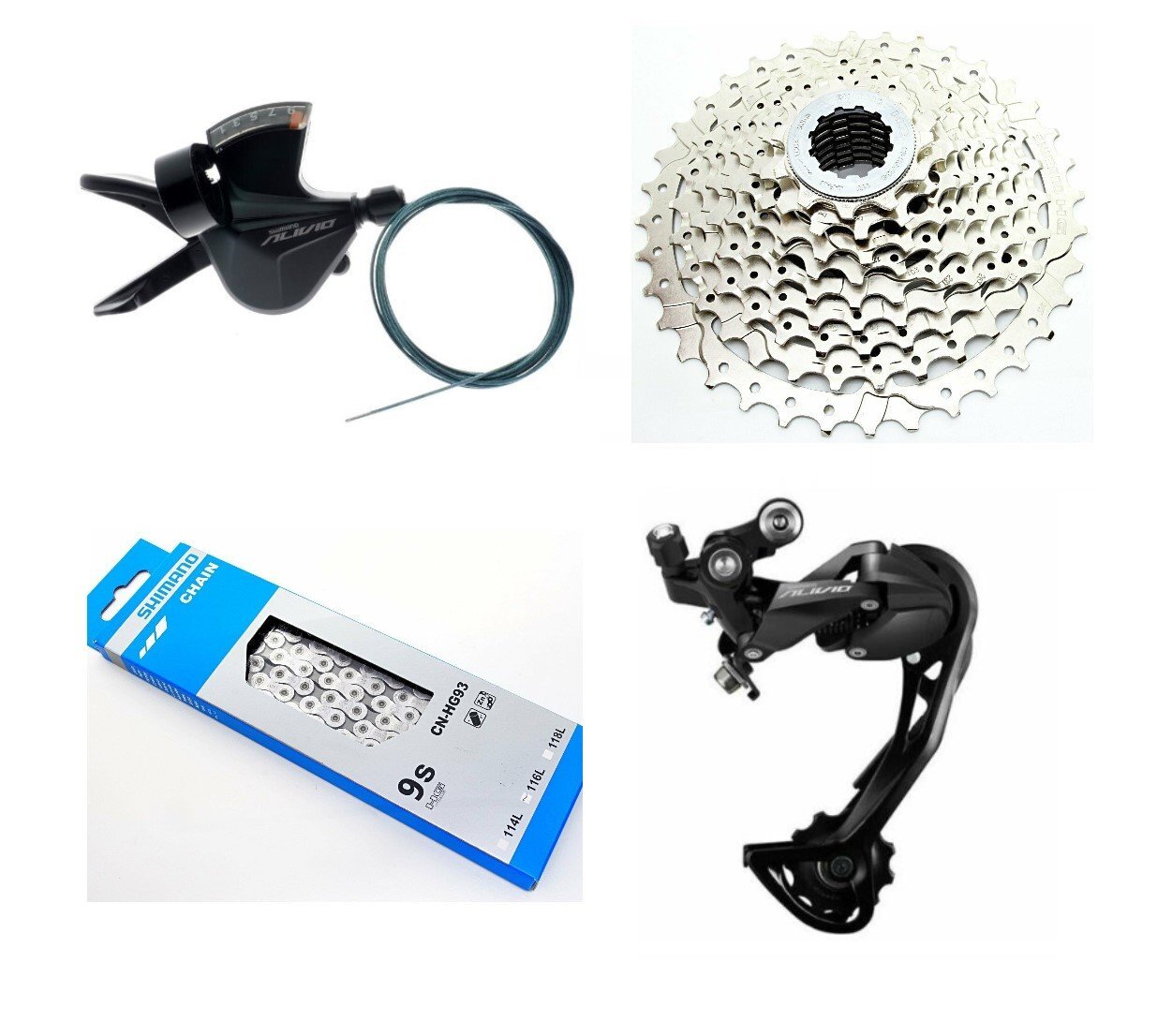 Shimano Alvio M3100 MTB 9 Spd SL-M3100-R RD-M3100 CS-HG400-9 11-36T & CN-HG93
