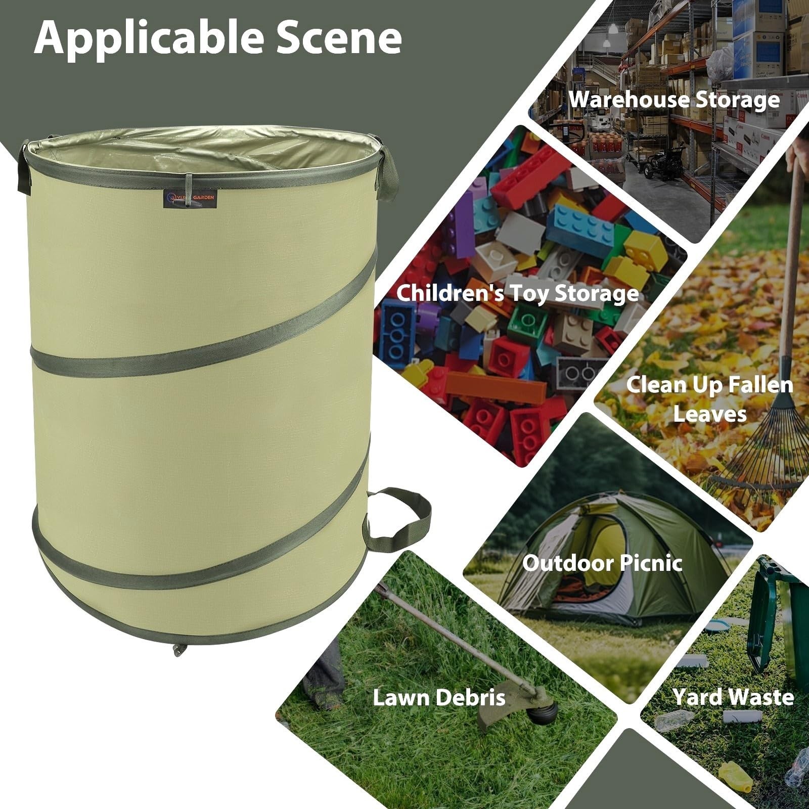 YUDI & GARDEN 45 Gallon Collapsible Garden Bag, Collapsible Trash Can for Gar…
