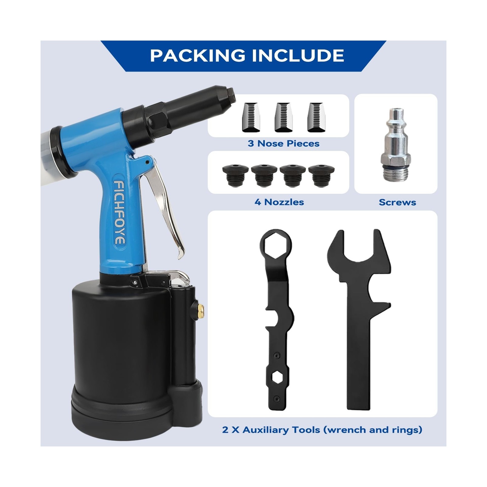 Heavy Duty Pneumatic Rivet Gun with 3/32″, 1/8″, 5/32″, 3/16″, 1/4″ Rivet Hea…