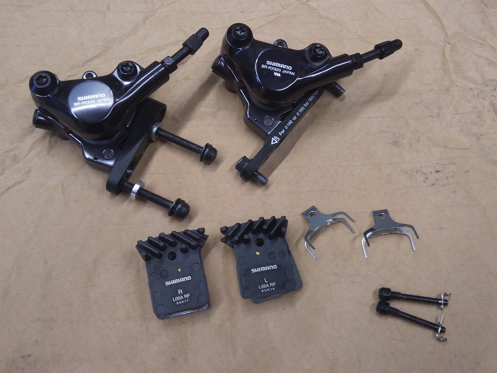 New Pair Shimano GRX Front+Rear Brake Calipers BR-RX820 Flat Mount w/ Adaptor
