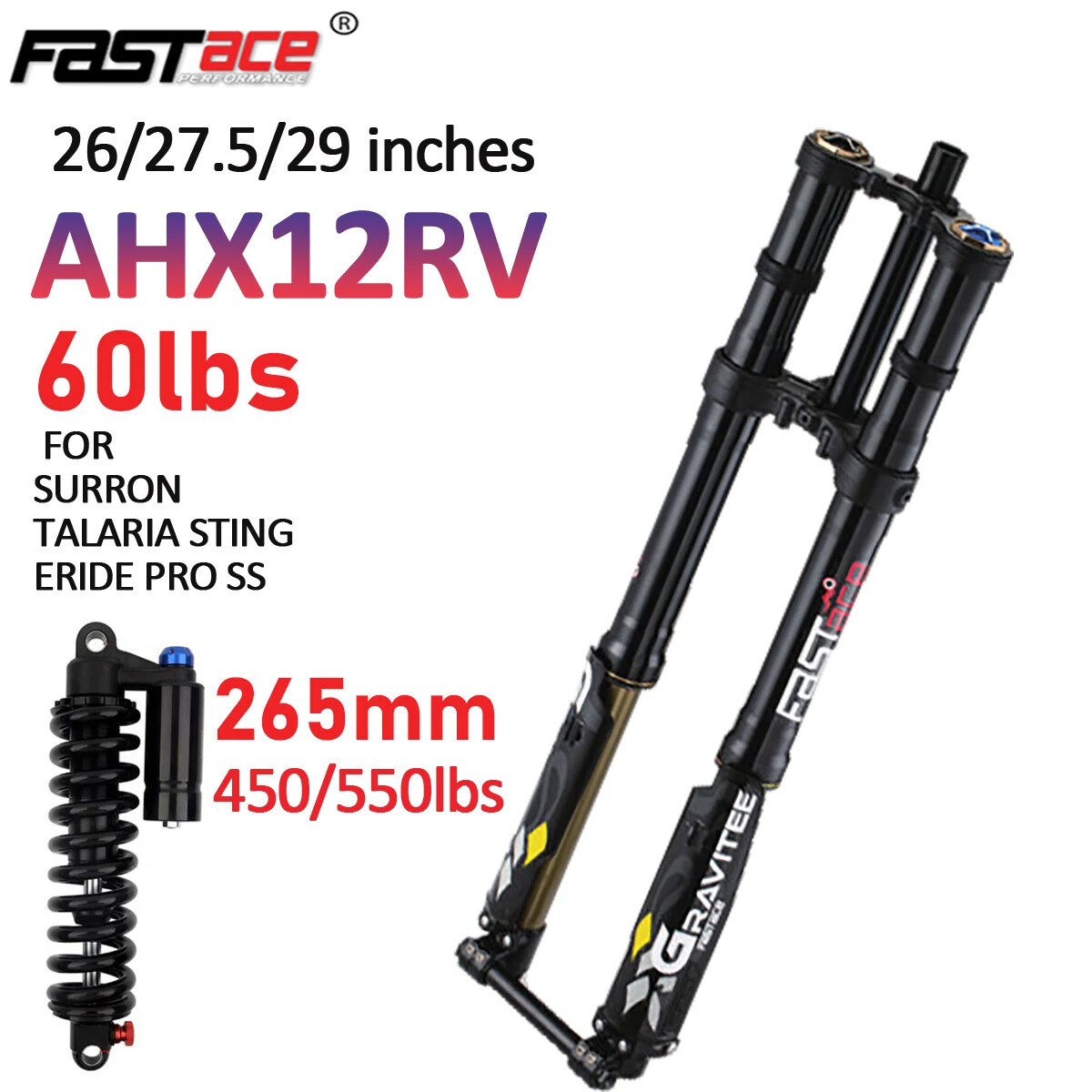 26/27.5/29inch Mountain Bike 60lbs Suspension Fork 265X450/550lbs Shock Absorber