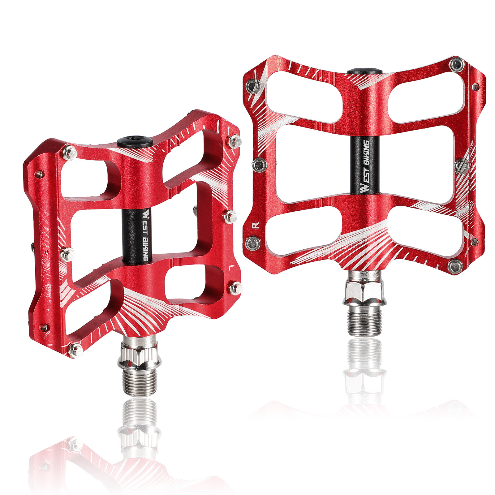 WEST BIKING 2 Sealed Bearings Bicycle Pedals Aluminum Alloy Bike Flat Pedals Red