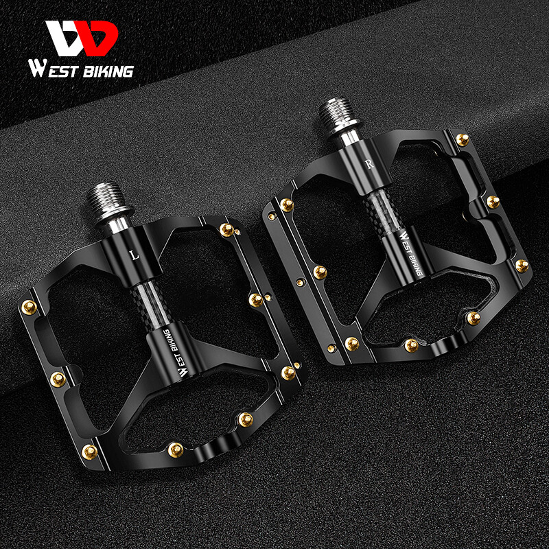 WEST BIKING Carbon Fiber Axle 3 Bearings MTB Road Bike Bicycle Flat Pedals 9/16″