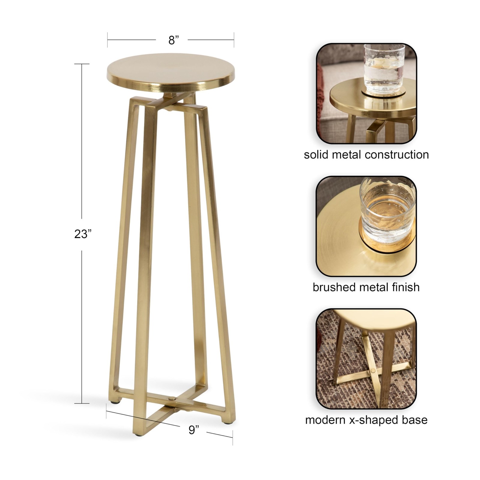Kate and Laurel Zia Mid-Century Modern Metal Round Drink Table, 9 x 9 x 23, G…