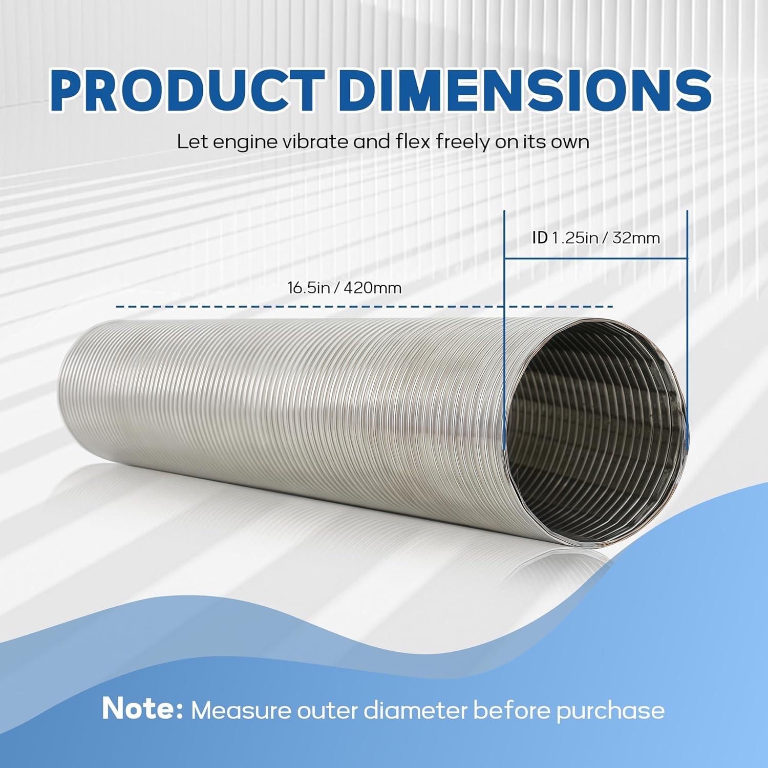 Stainless Exhaust Connector Flex Tube 1.25in 16.5in Pipe
